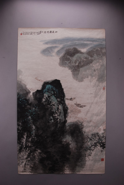 现代李文信山色空濛图条幅