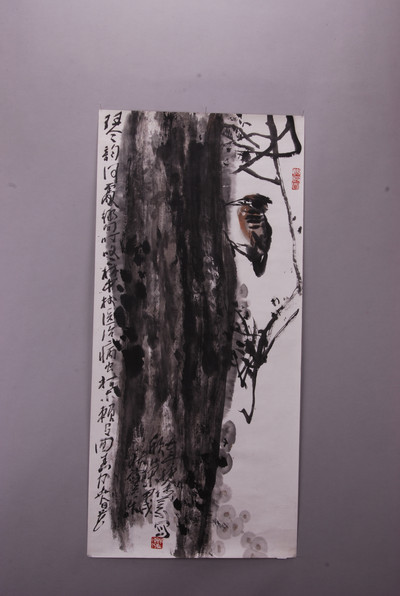 现代魏传义啄木鸟图条幅