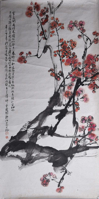 现代郭汝愚东坡红梅诗意画条幅
