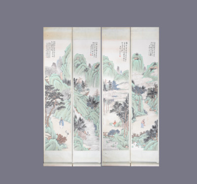 现代孙秀畹青绿山水四条屏