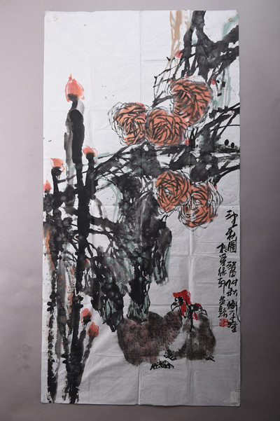 现代王卫平望花图条幅