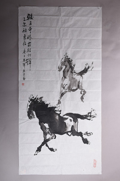现代吴乐平骏马图条幅