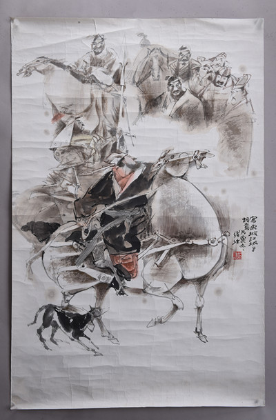 现代吴绪经密州出猎图条幅
