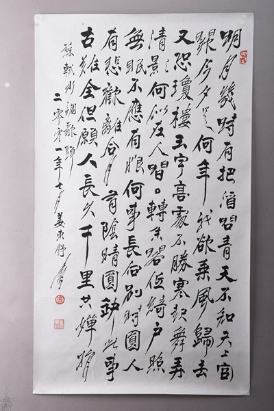 现代姜东舒行书苏轼水调歌头条幅