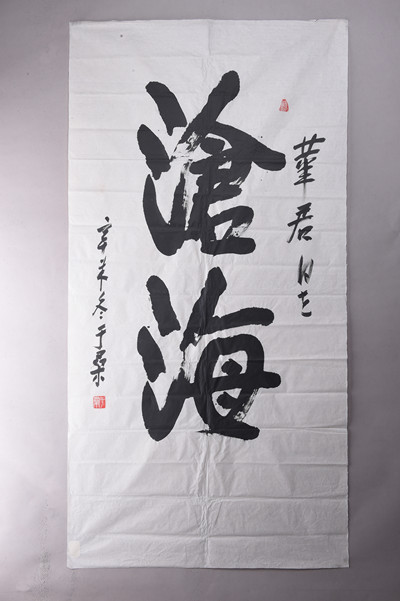 现代于桑行书“沧海”条幅