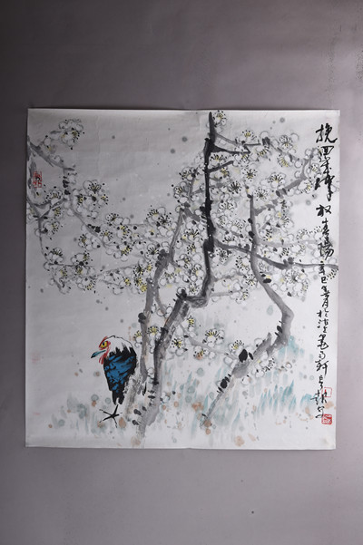 现代甘长起梅花图条幅