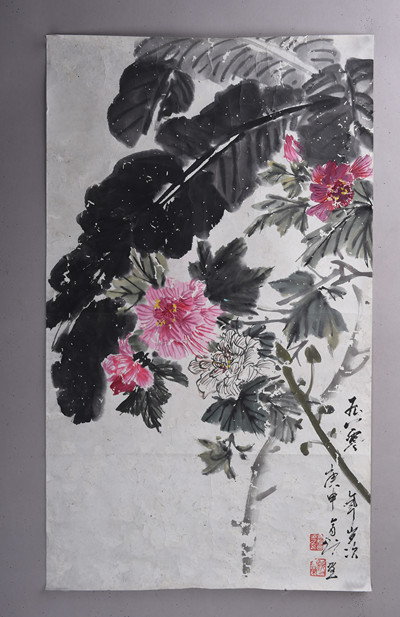 现代邓育智芙蓉图条幅