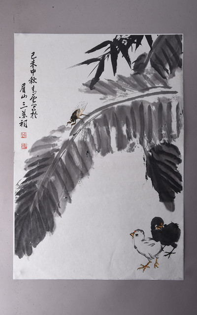 现代田零花鸟画条幅