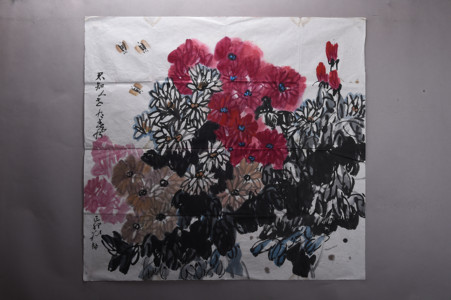 现代刘劼花卉图条幅