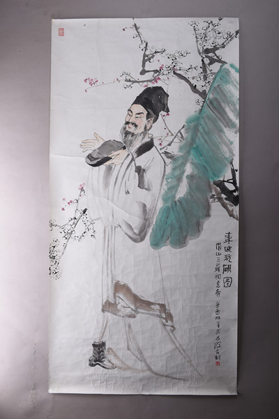现代李星武、李道熙东坡玩砚图条幅