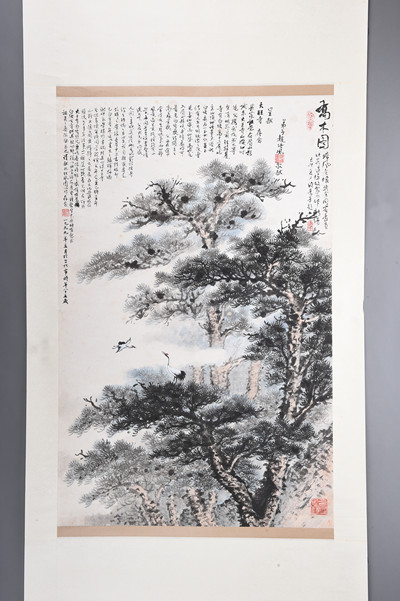 现代赵培风乔木图轴