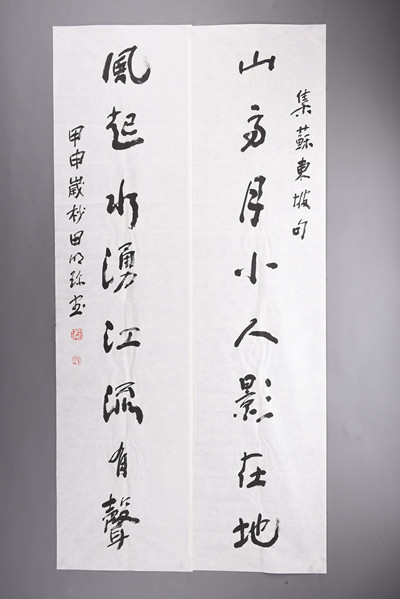 现代田明珍行书东坡句对联